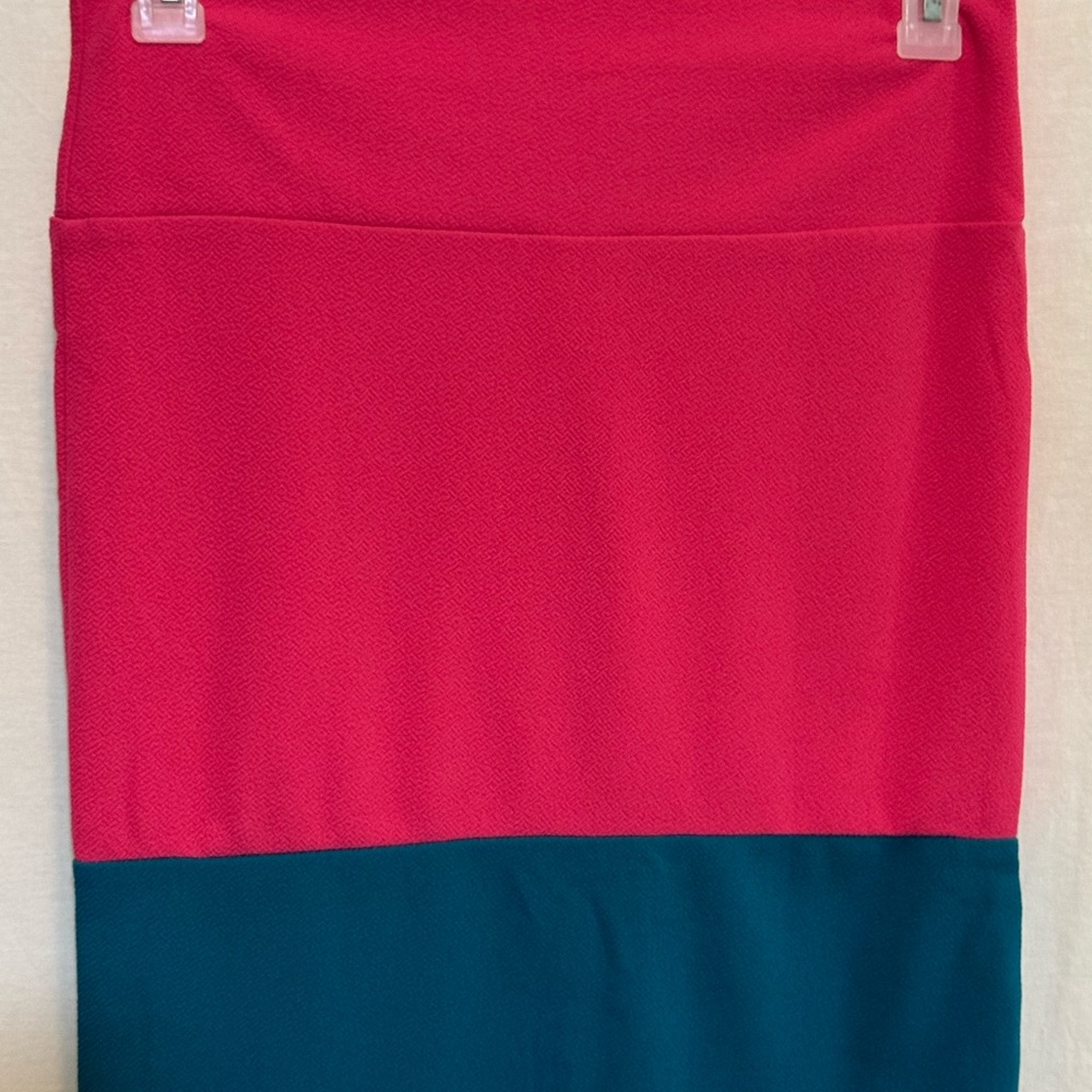 A-155 LuLaRoe Pink & Teal Blue MIDI Skirt Size M - Picture 4 of 9